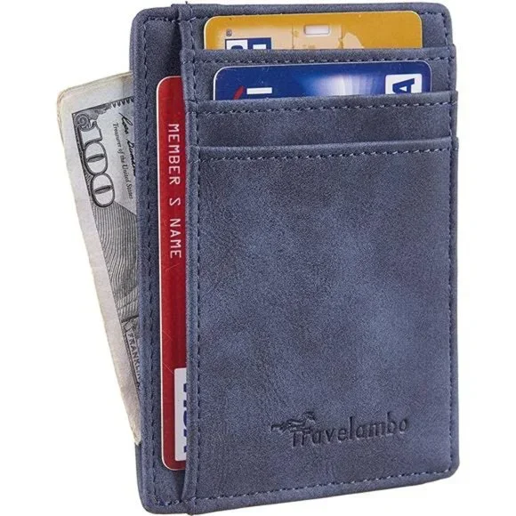 Mens Front Pocket Minimalist Leather Slim Wallet RFID Blocking Medium Size - Picture 4 of 4